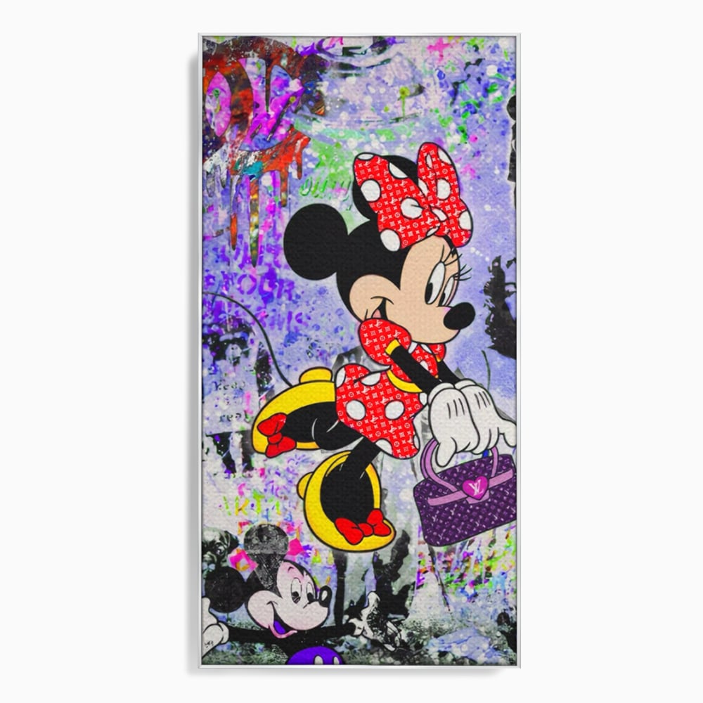 Tablou canvas cu tablou canvas cu minnie mouse stil pop art, in rama de aluminiu argintiu